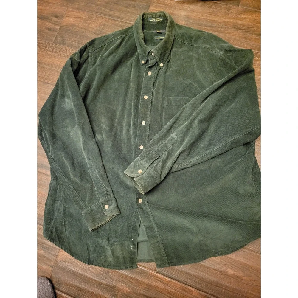 Polo Ralph Lauren Mens Green Corduroy Button Down Shirt XXL Long Sleeve Cot 1319